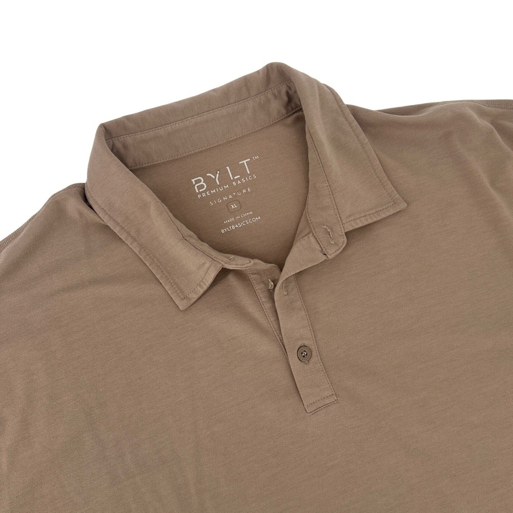 BYLT‎ Premium Basics Signature Polo Shirt Mens XL Taupe Brown Short Sleeve